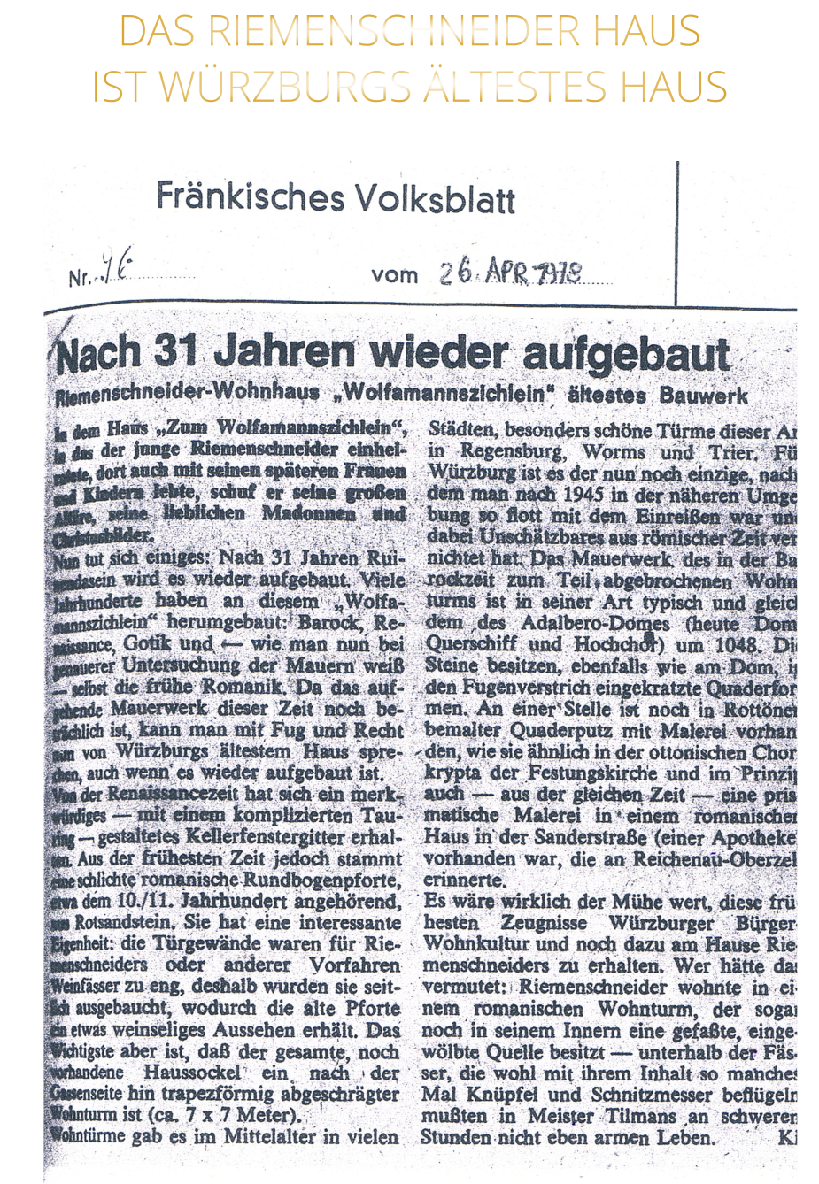 DAS RIEMENSCHNEIDER HAUS IST WÜRZBURGS ÄLTESTES HAUS